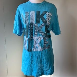 Vintage? Unisex? Nike Colorblock Patchwork Logo Tee - Blue Regular Fit Small